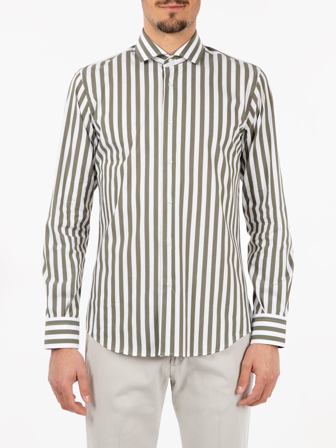 Green/white striped shirt