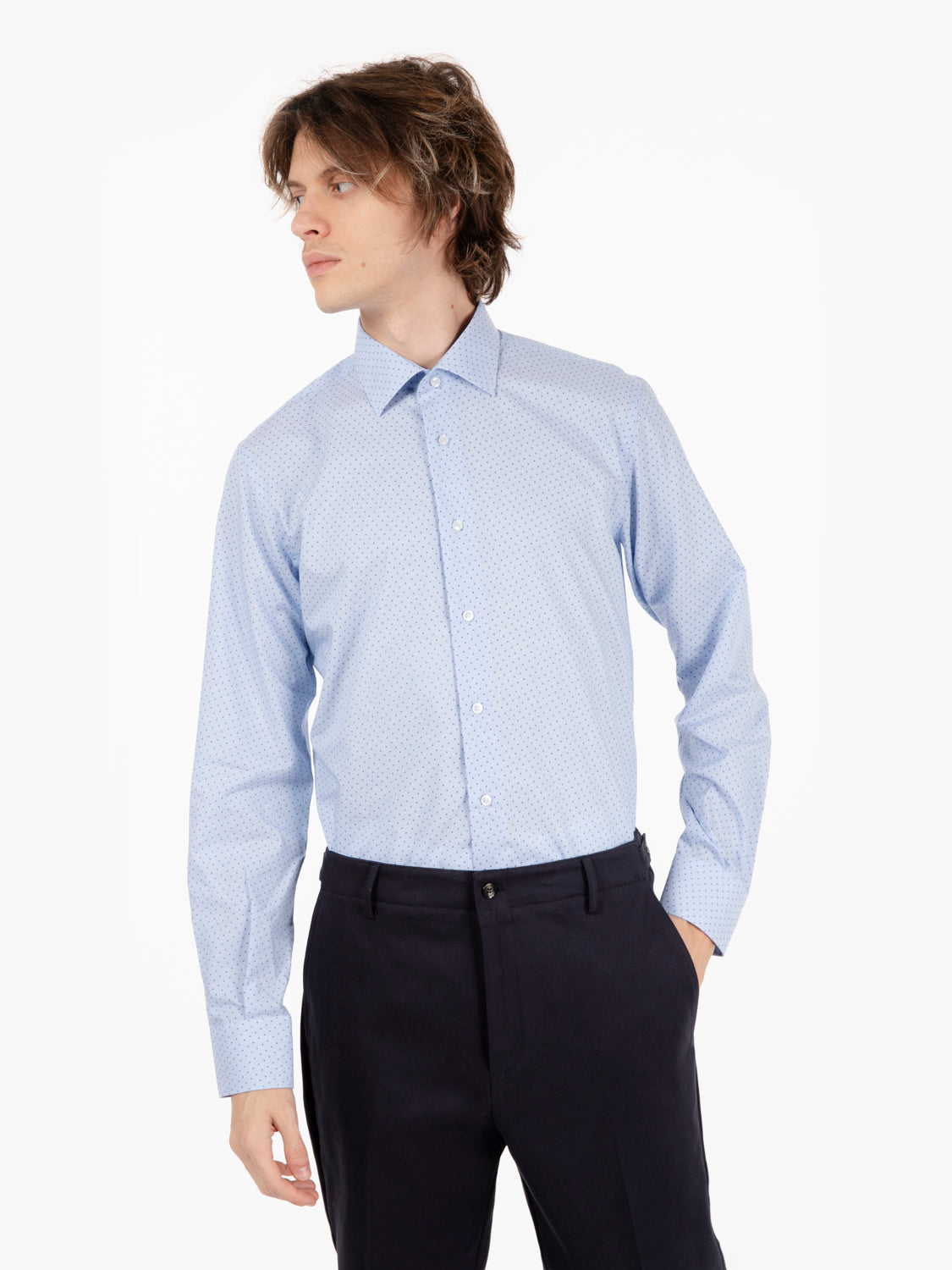 Shirt with light blue micro pattern