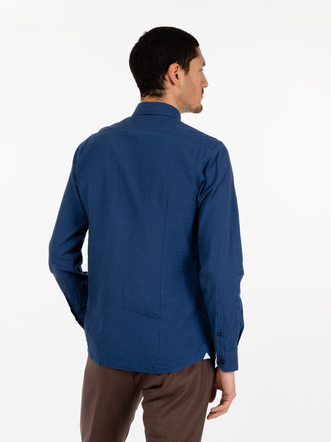 Camicia cotone Seersucker blu