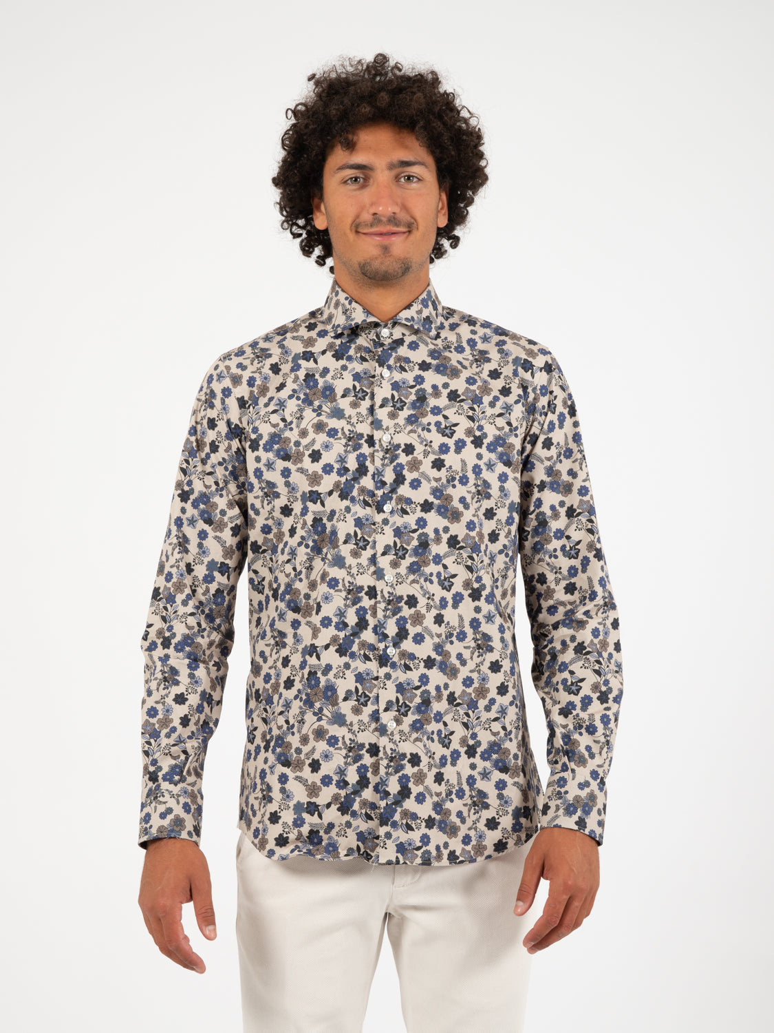 Camicia floreale beige