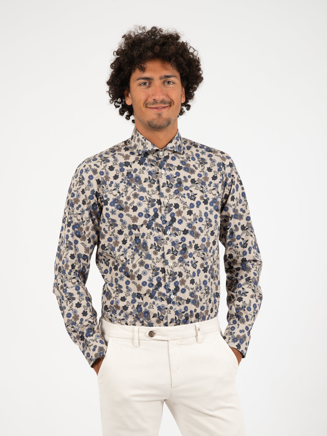 Camicia floreale beige