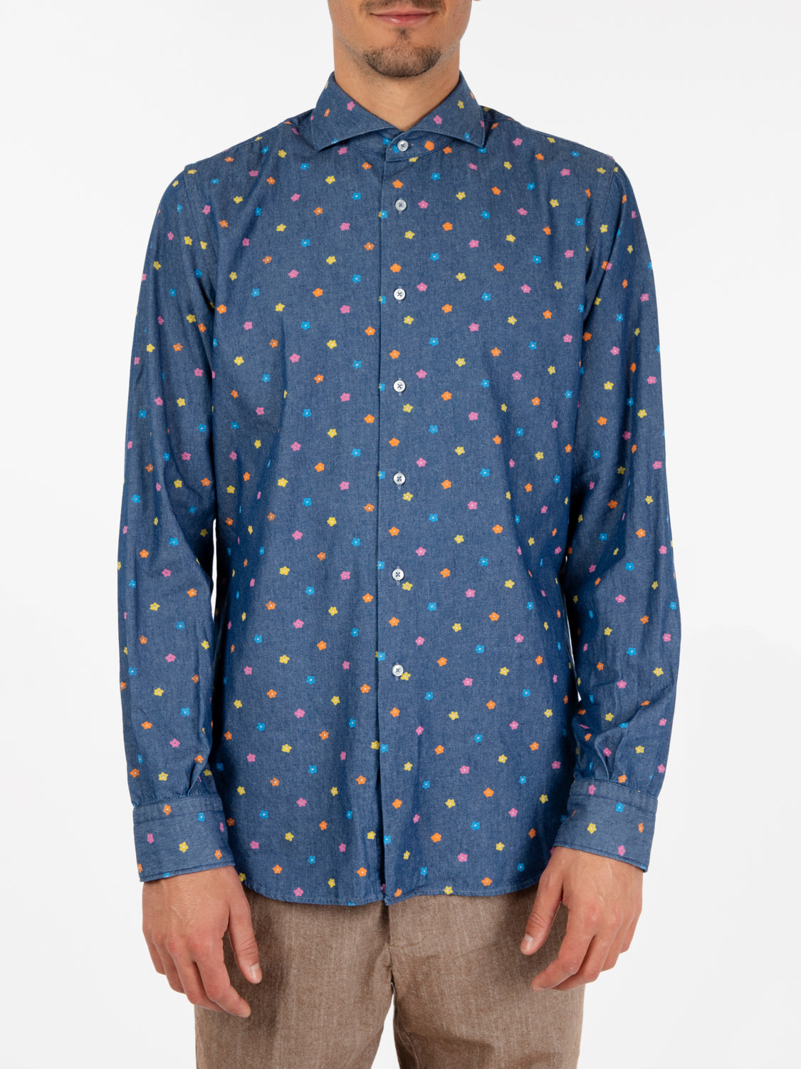 Denim shirt with medium flower