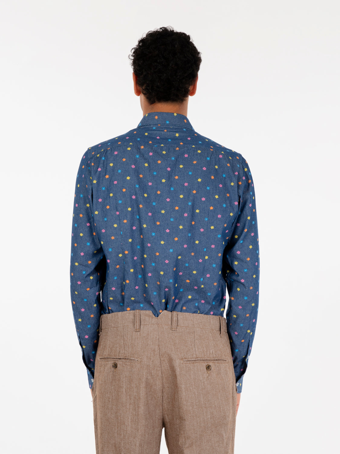 Denim shirt with medium flower