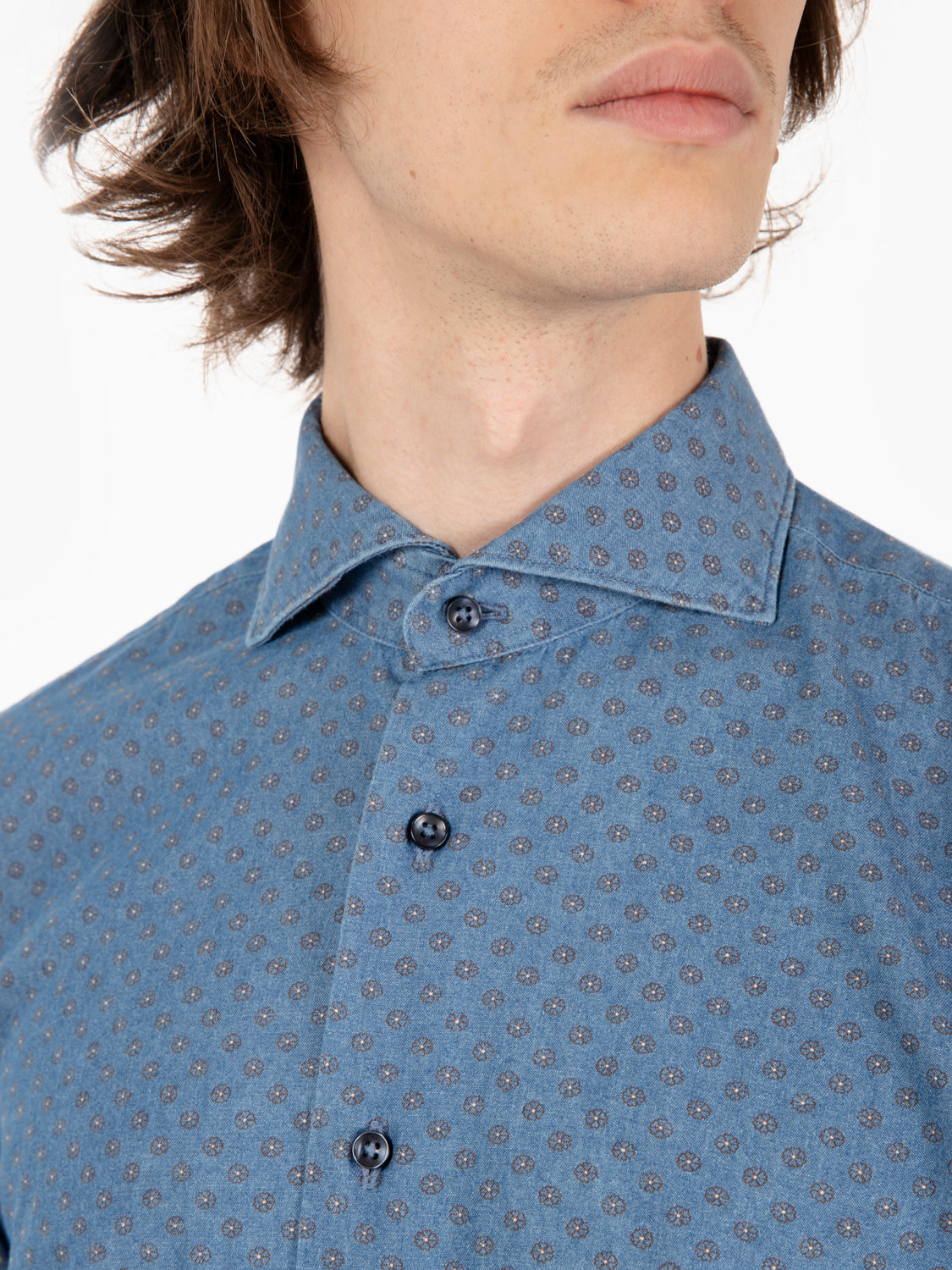 Blue flower print denim shirt