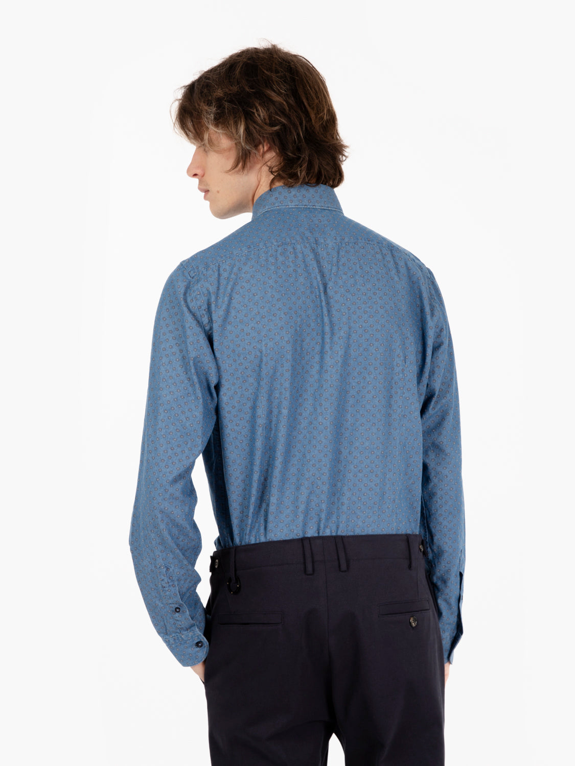 Blue flower print denim shirt