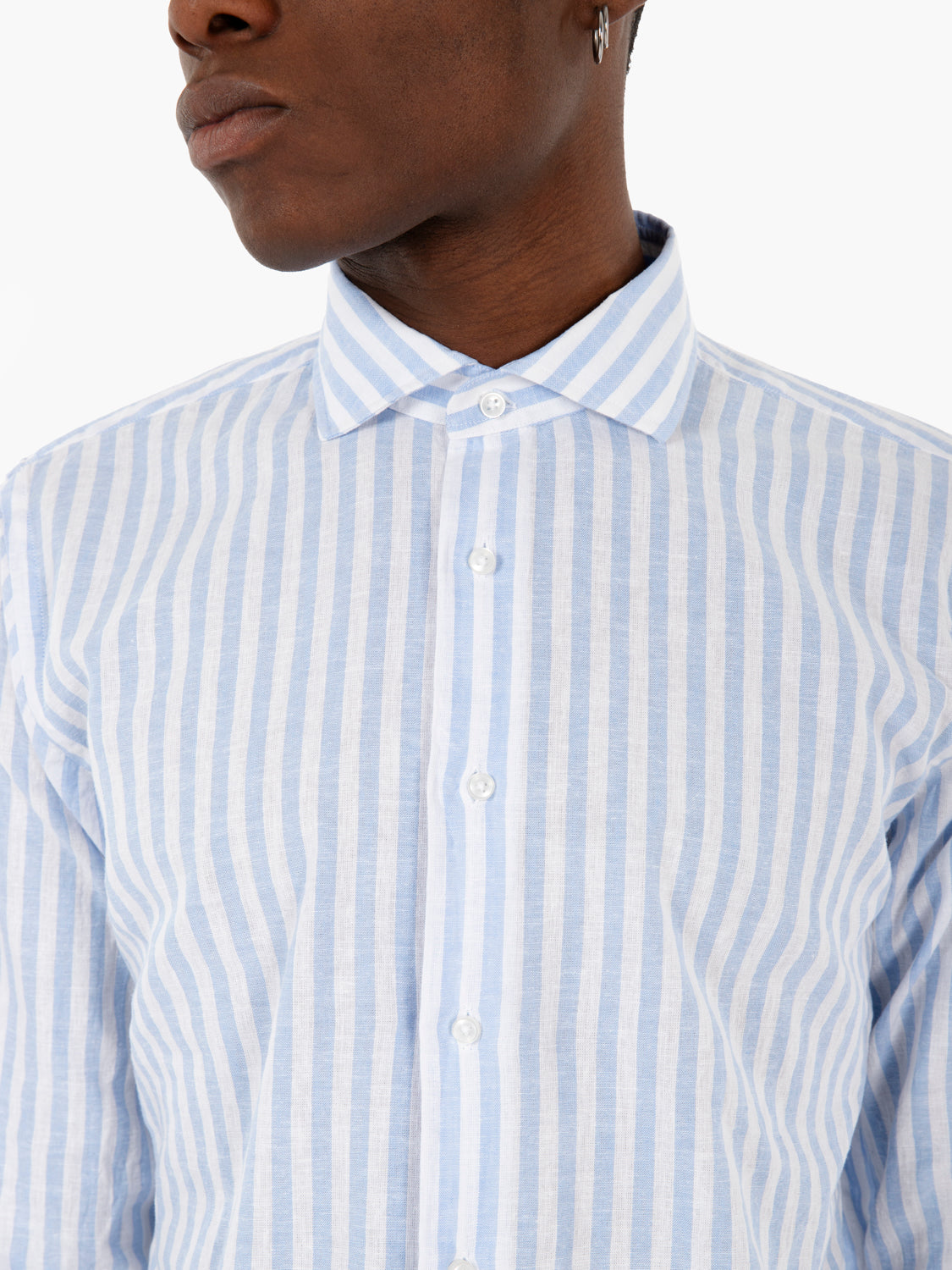 Camicia in lino a righe grosse blu / bianco