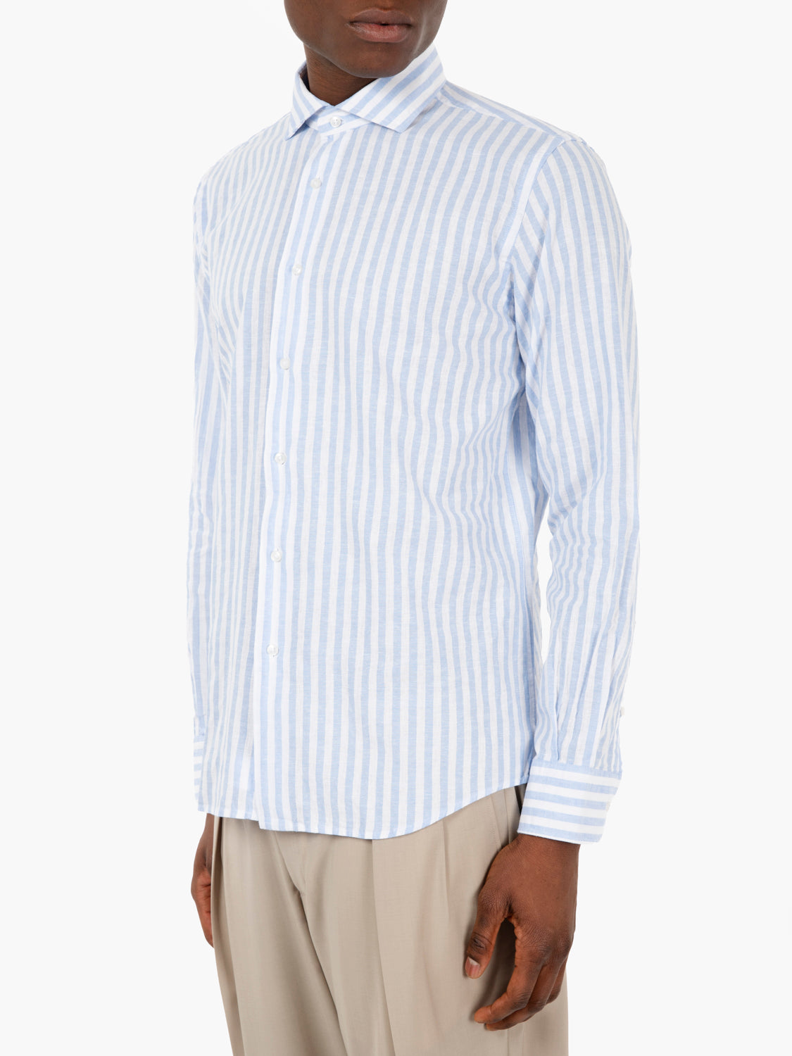 Camicia in lino a righe grosse blu / bianco