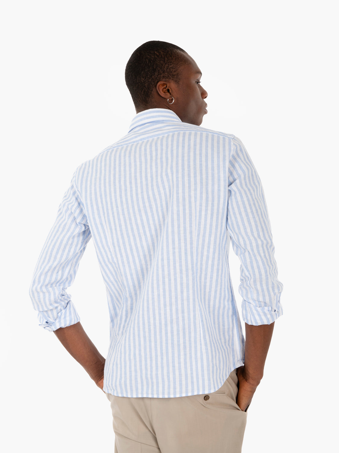 Camicia in lino a righe grosse blu / bianco