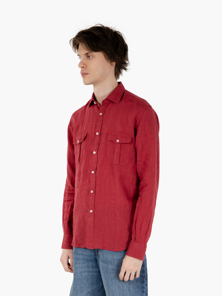 THE SARTORIALIST - Camicia in lino con doppie tasche Sahariana bordeaux