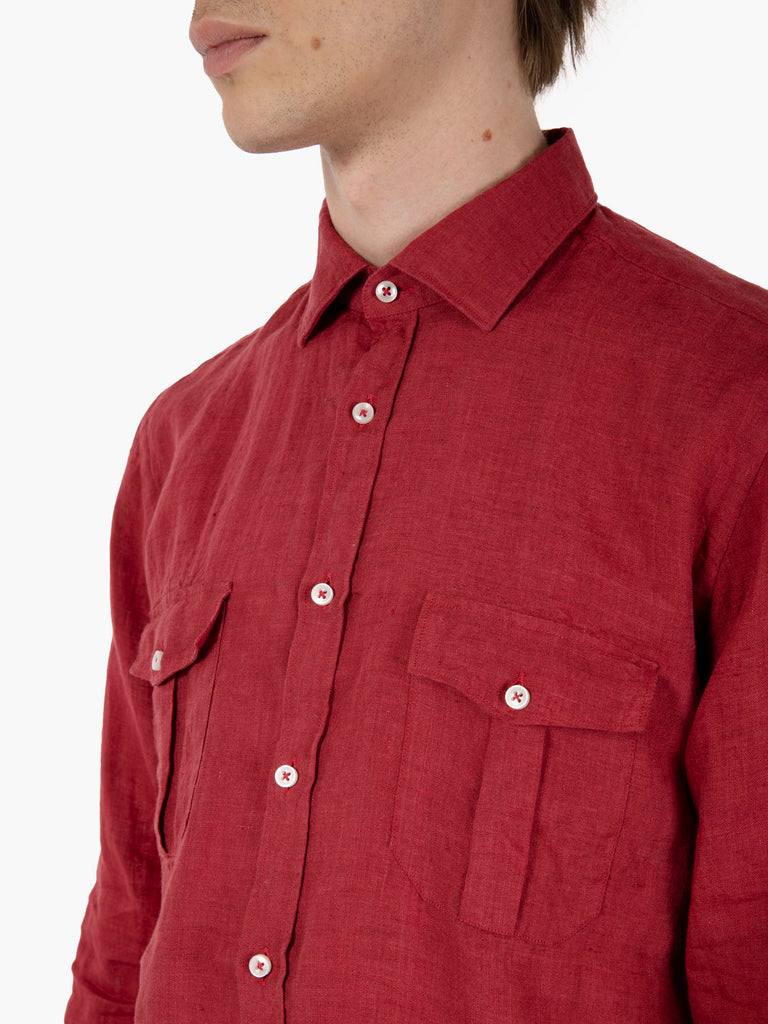 THE SARTORIALIST - Camicia in lino con doppie tasche Sahariana bordeaux