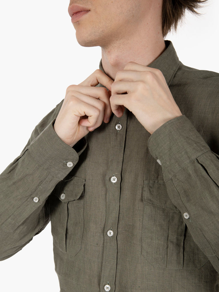 THE SARTORIALIST - Camicia in lino con doppie tasche Sahariana moro