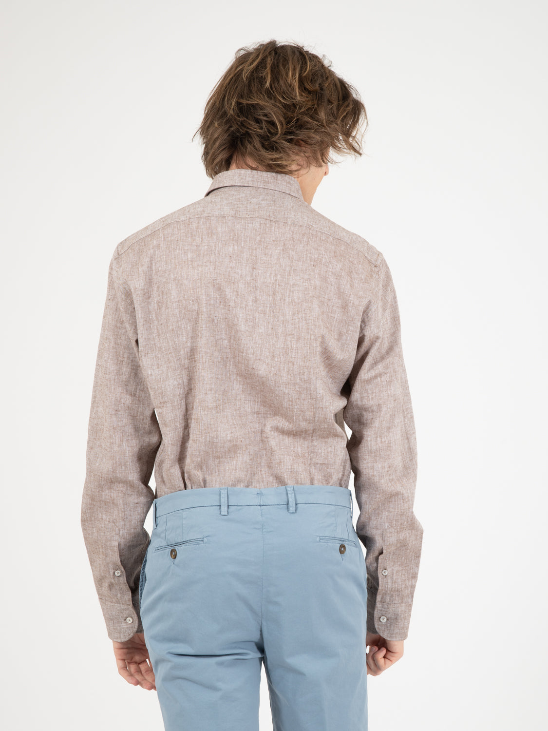 Camicia in lino e cotone marrone