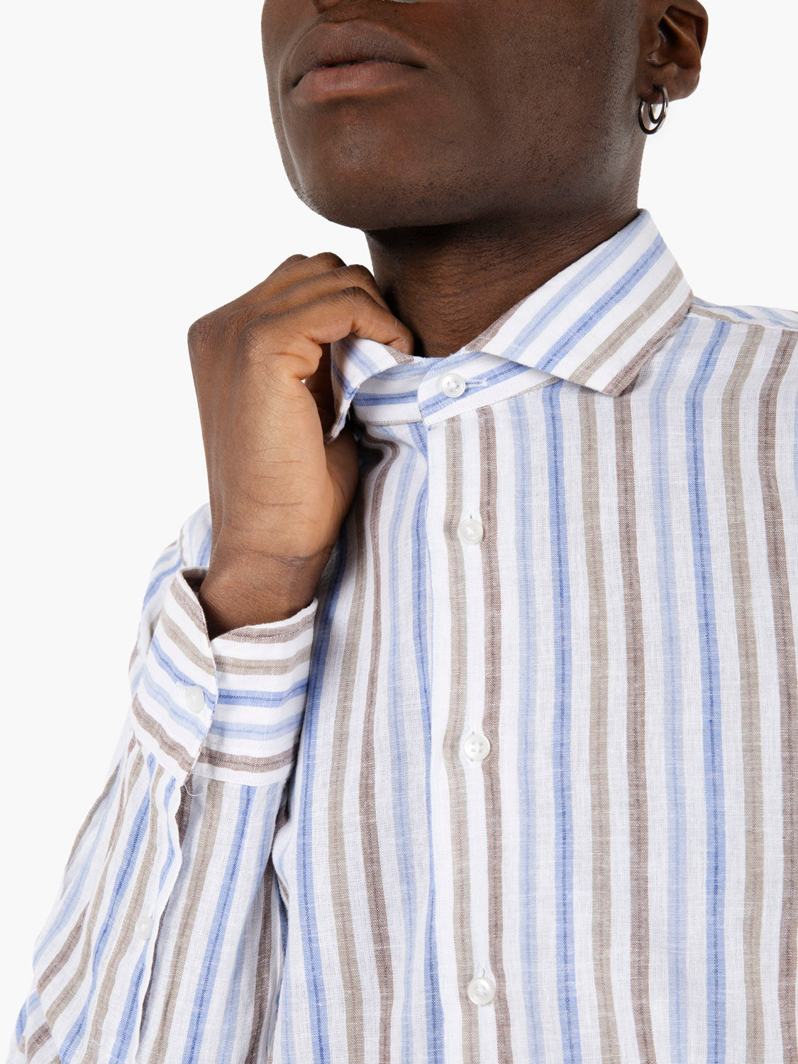 Camicia in lino e cotone moro / azzurro
