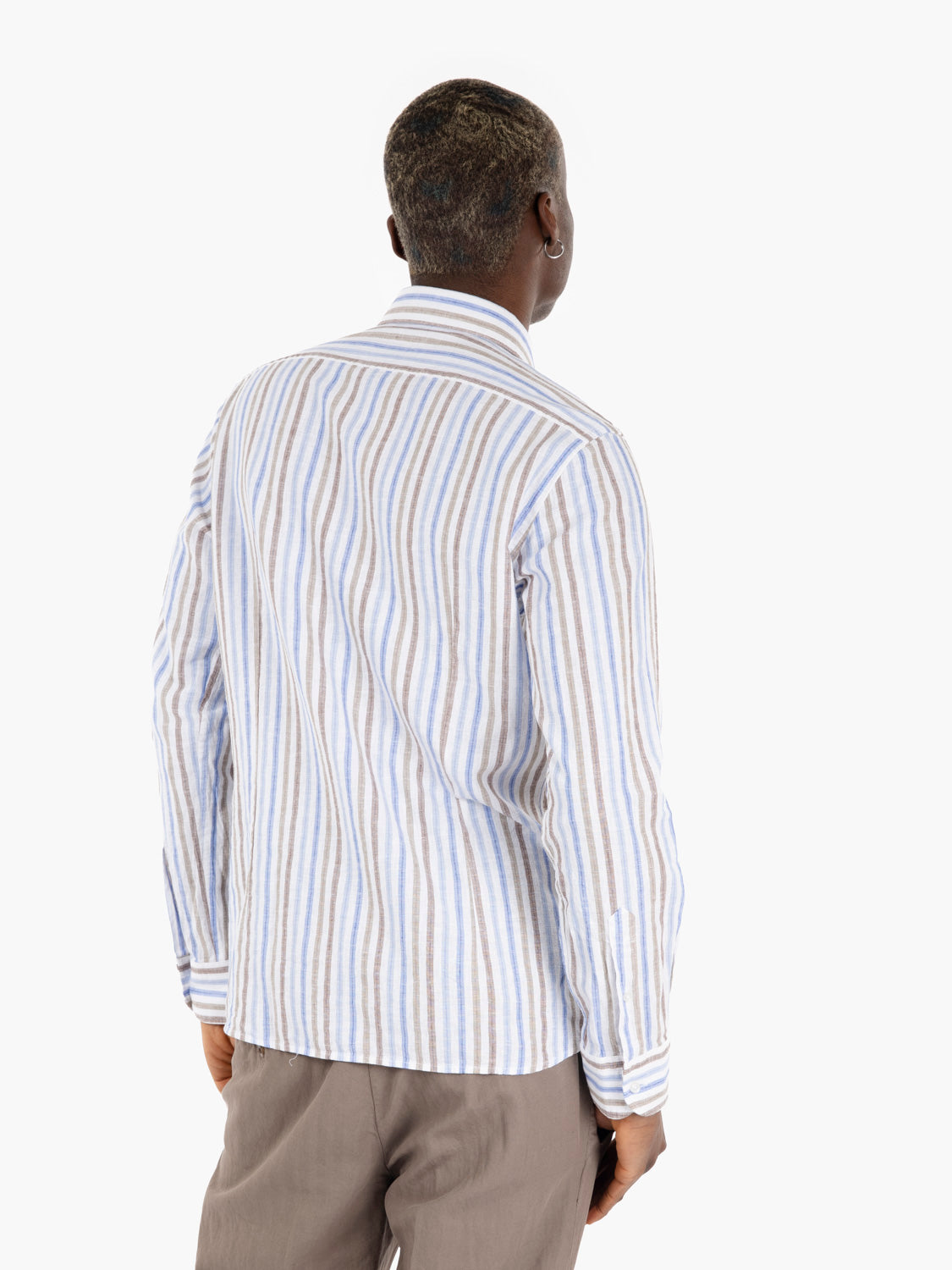 Camicia in lino e cotone moro / azzurro