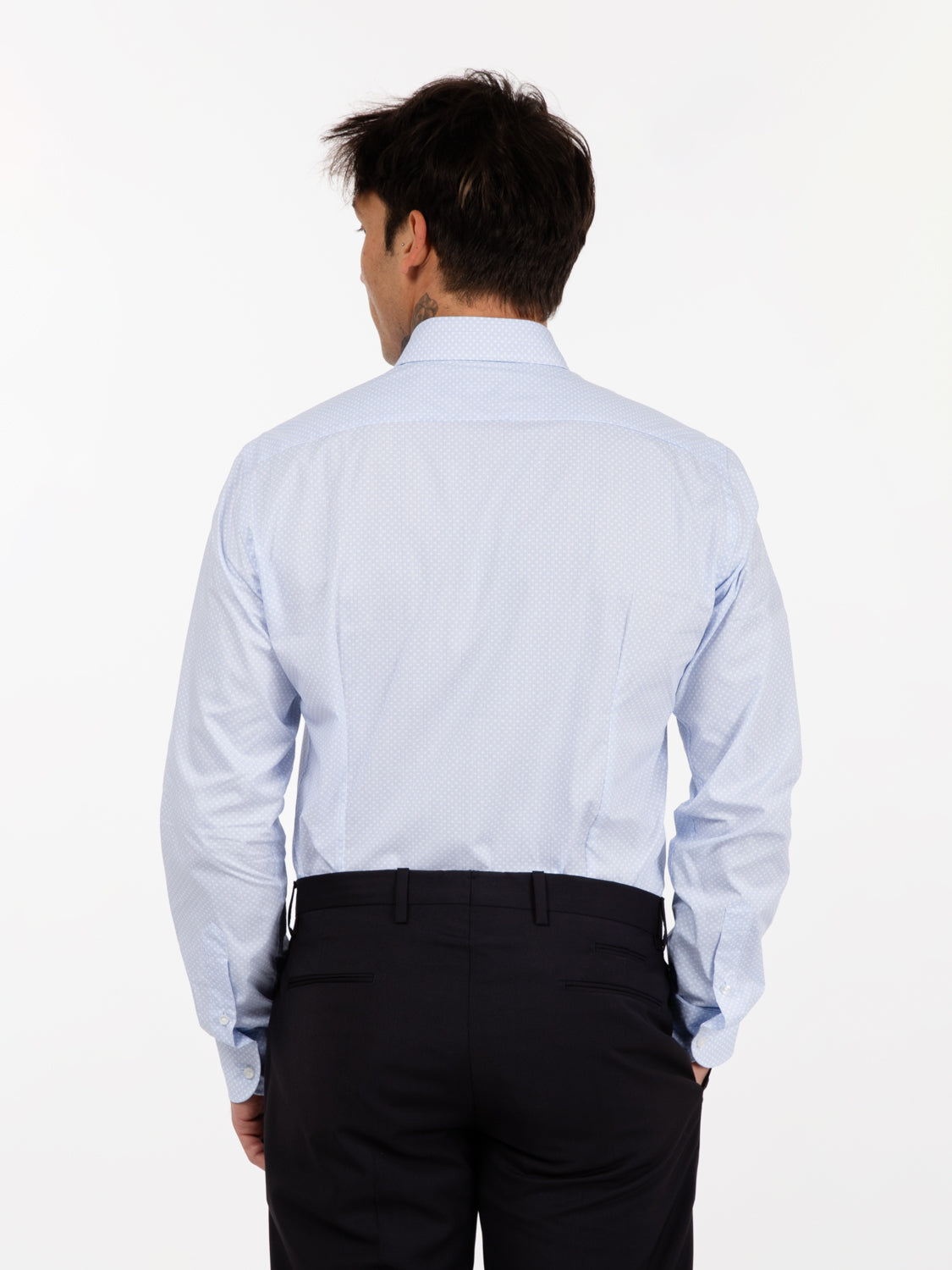 White/light blue micro polka dot shirt