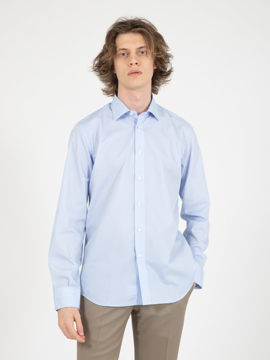 Camicia No Iron microfantasia bianco / azzurro