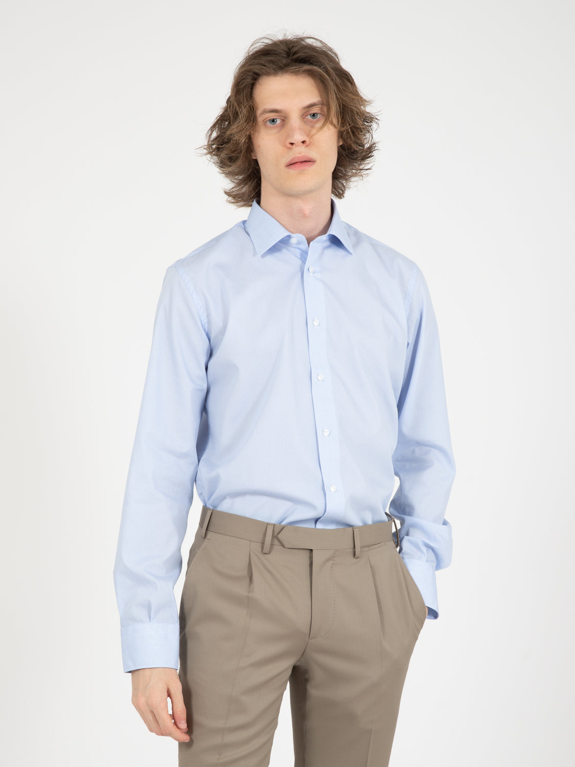 Camicia No Iron microfantasia bianco / azzurro