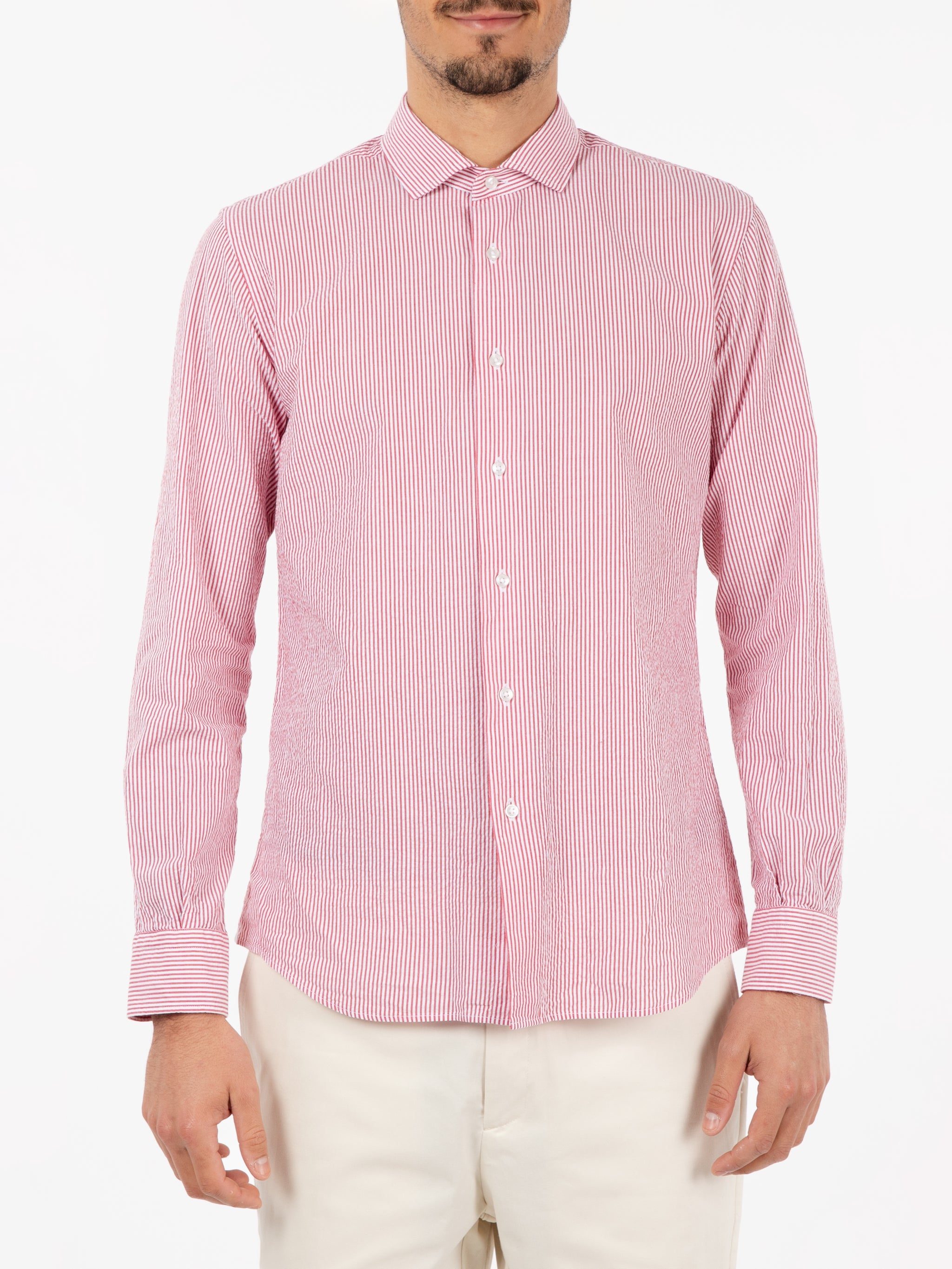 Camicia seersucker righe rosso