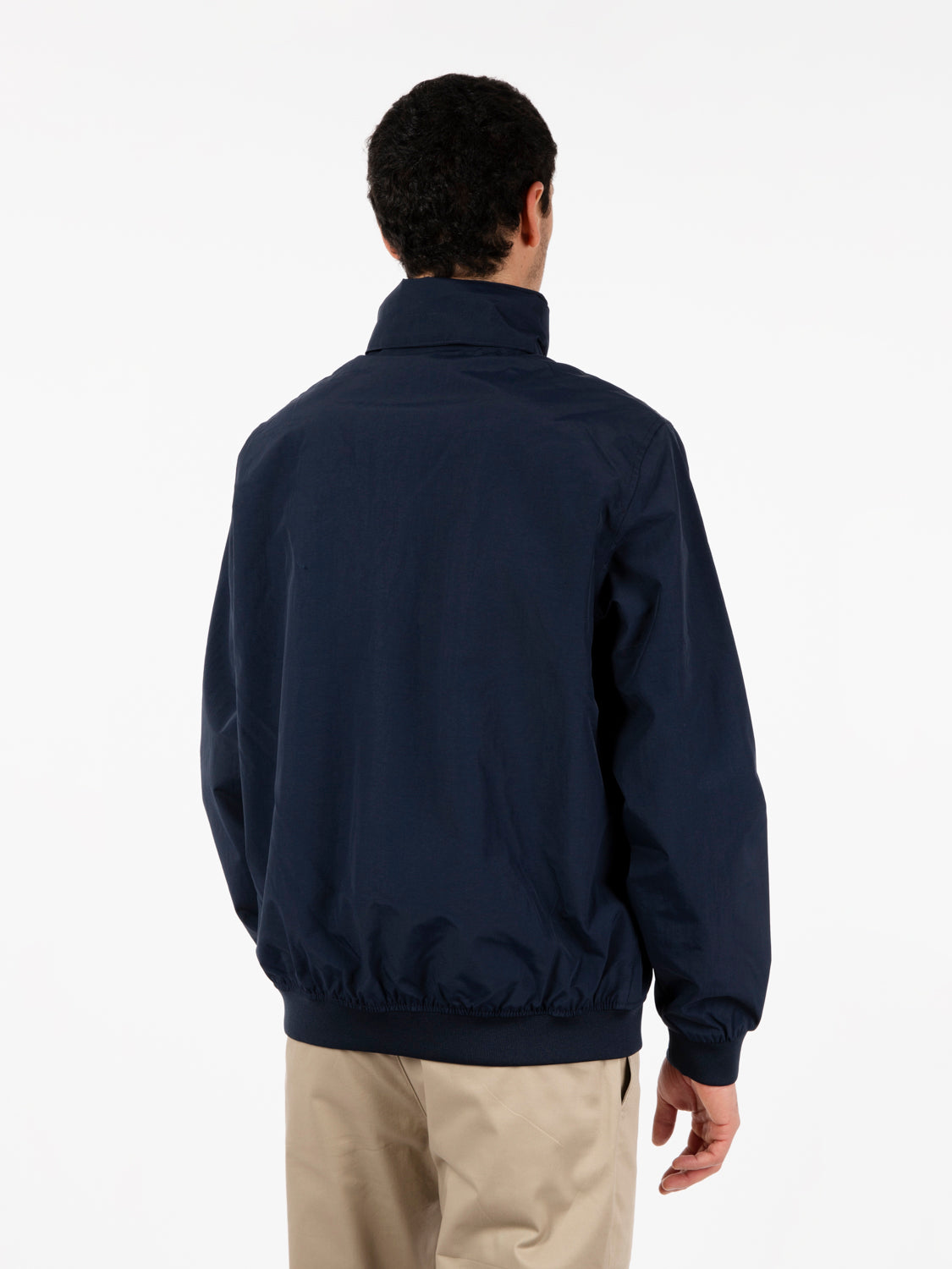 Water resistant dark sapphire bomber jacket