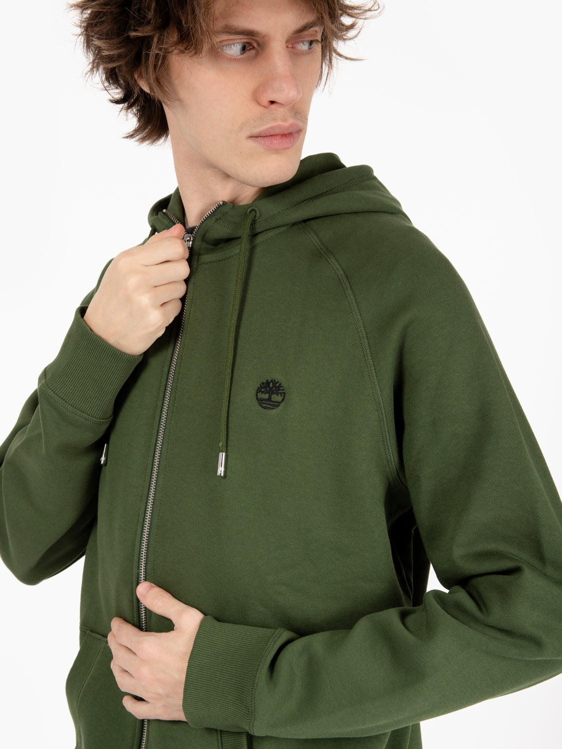 Felpa con zip e cappuccio interno felpato verde