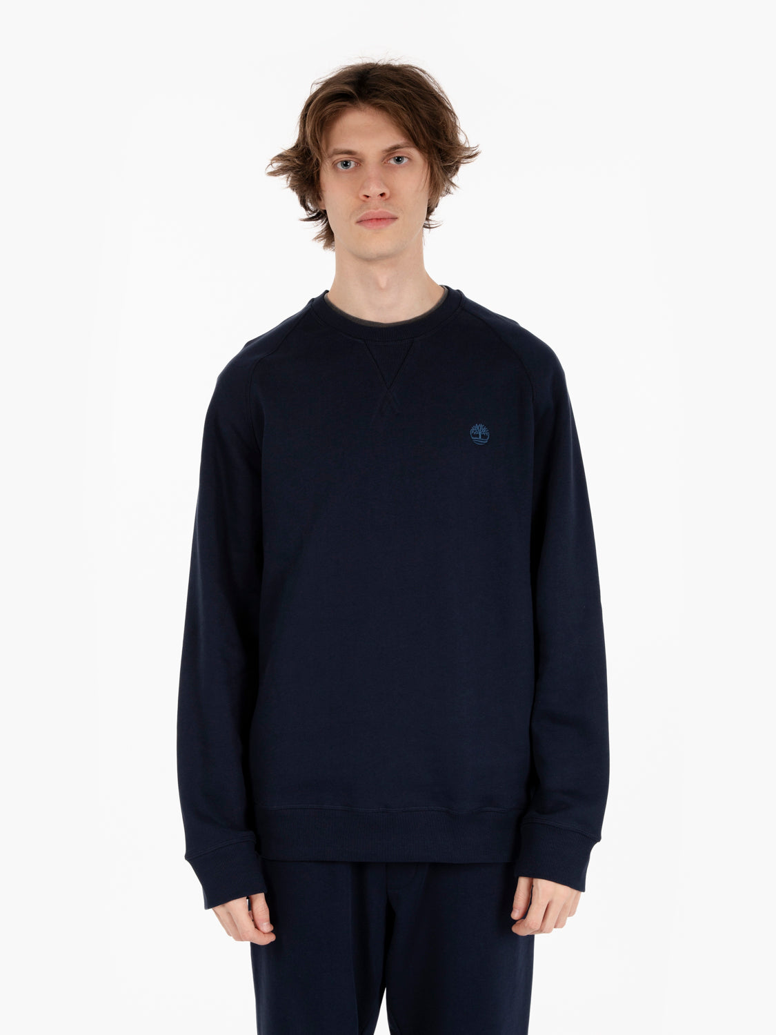 Crewneck sweatshirt with blue fleece interior