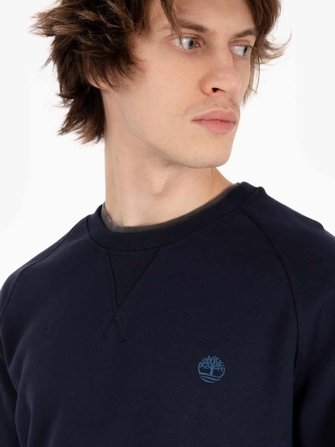 Crewneck sweatshirt with blue fleece interior