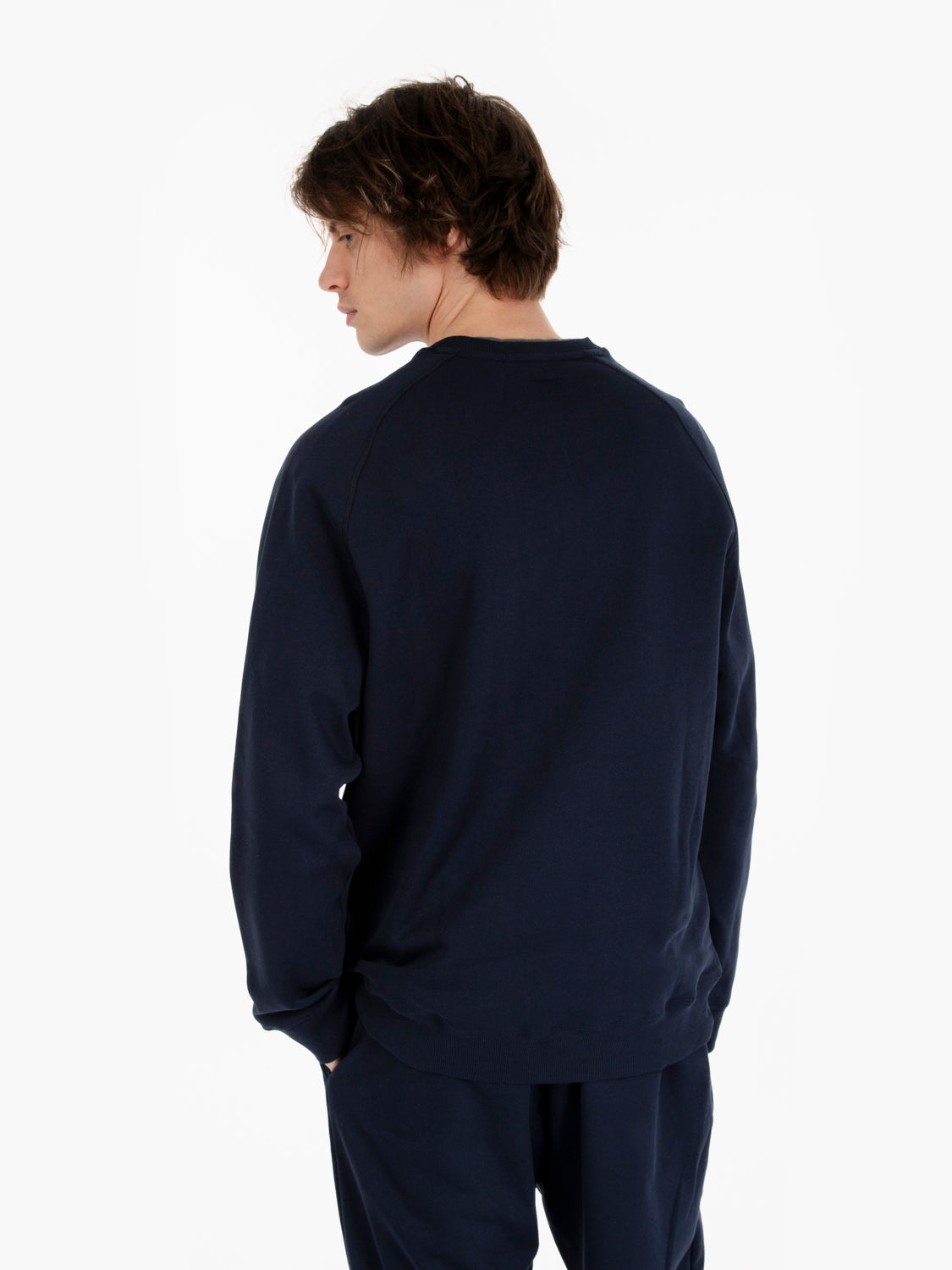 Crewneck sweatshirt with blue fleece interior