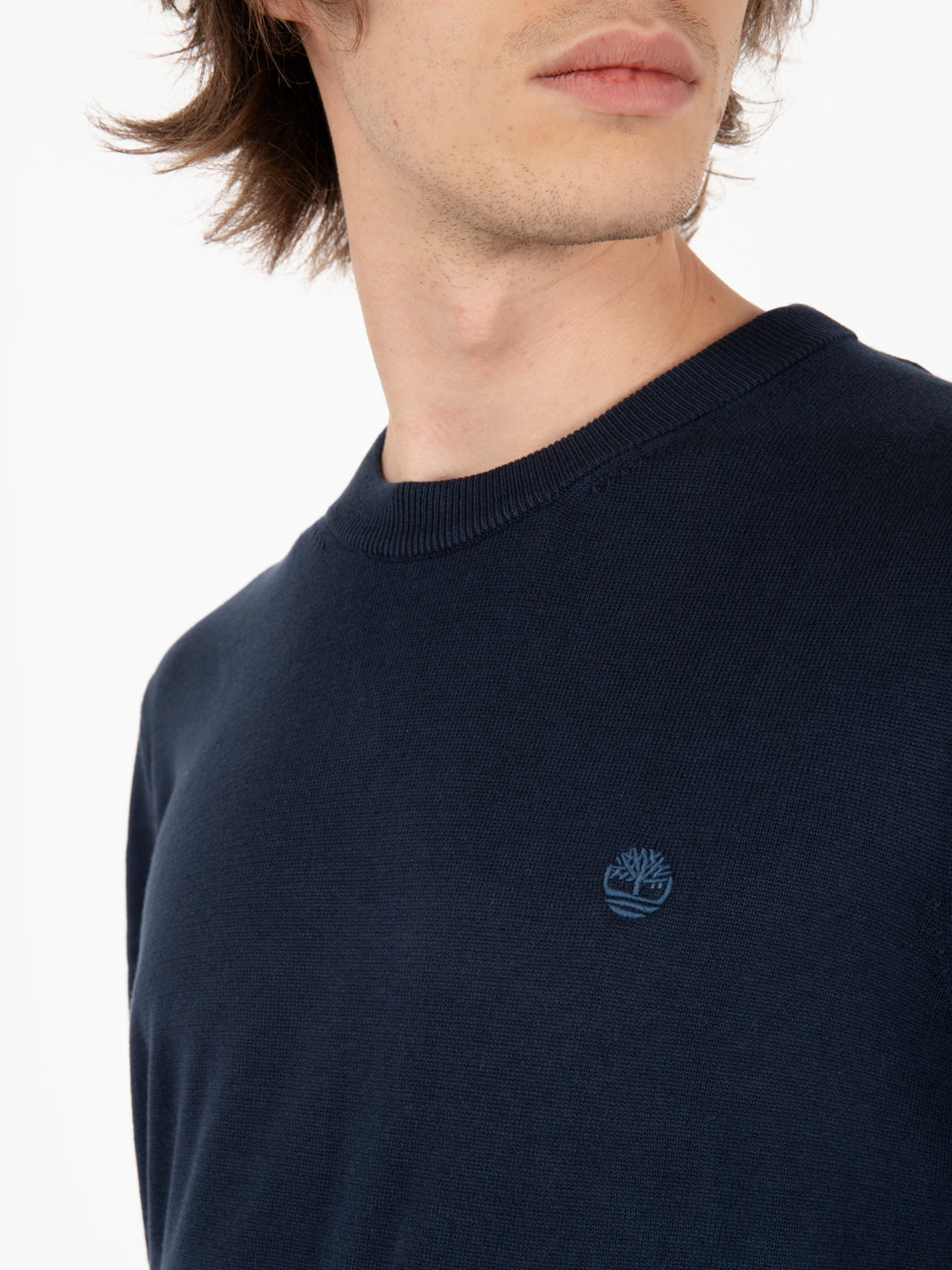 Maglione girocollo in cotone blu