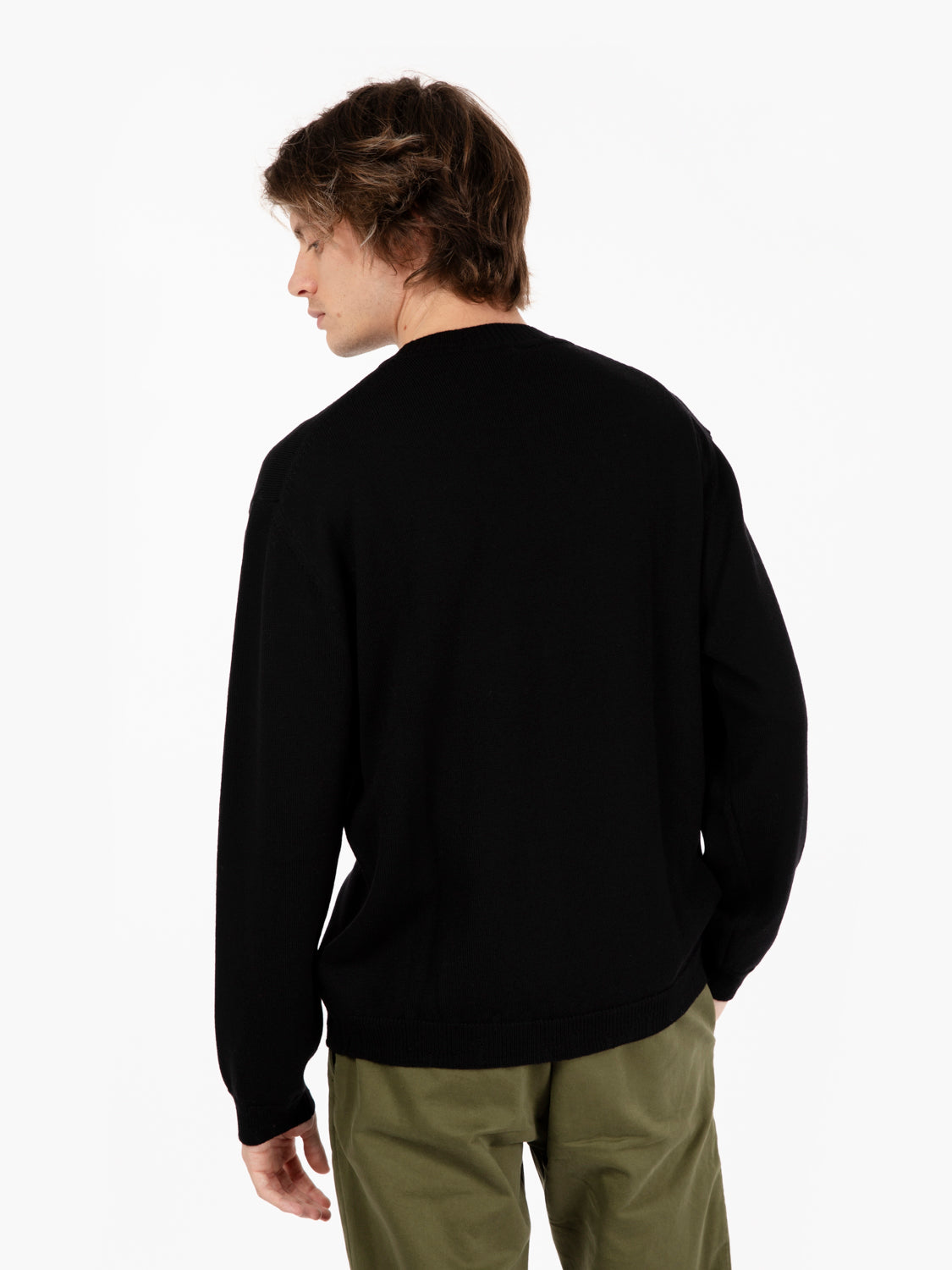 Maglia girocollo in lana distressed nera