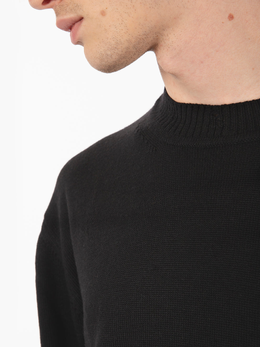 Black Distressed Wool Crewneck Sweater