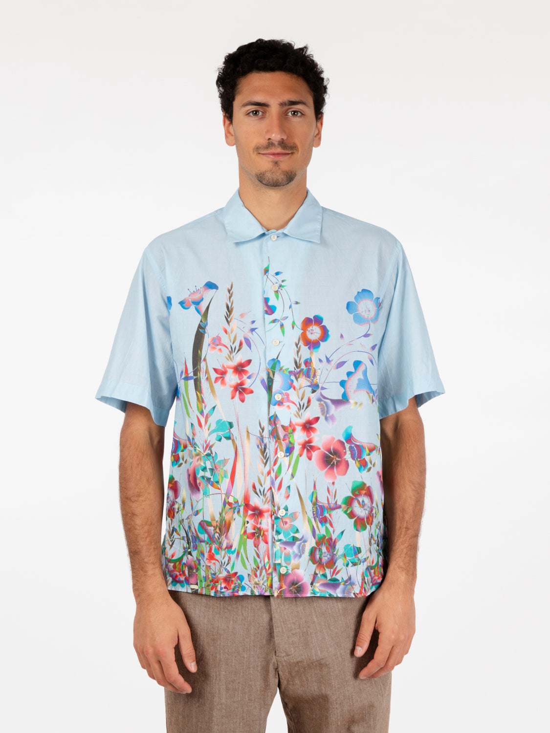 Tintoria Mattei 954 Short-sleeved shirt light blue multicolor