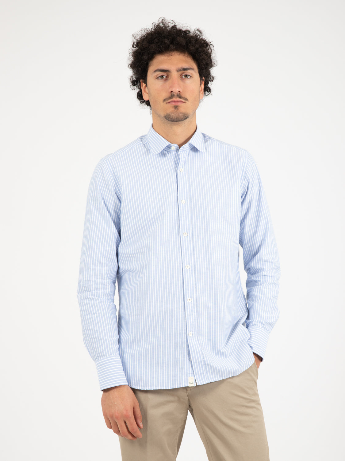 Camicia in cotone a righe azzurro / bianco
