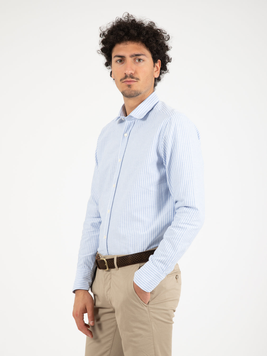 Camicia in cotone a righe azzurro / bianco