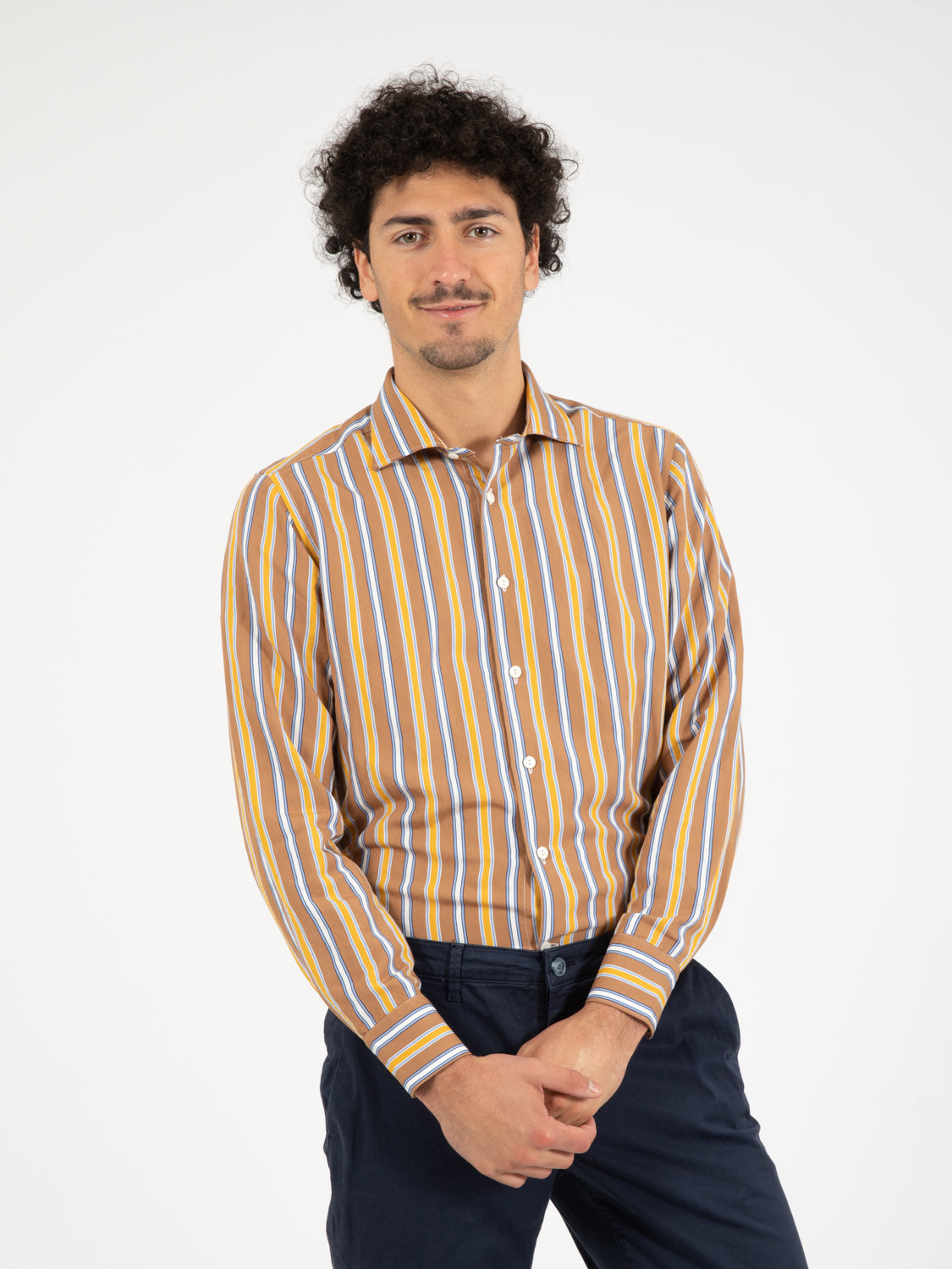 Camicia marrone righe azzurro / bianco / ocra