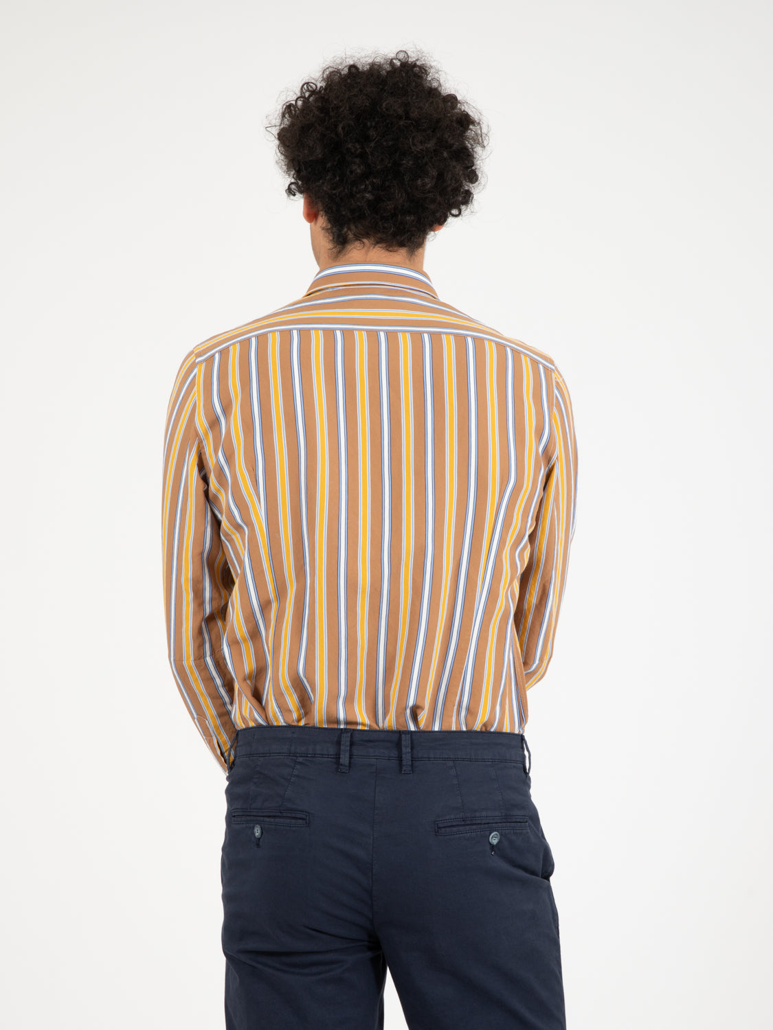 Camicia marrone righe azzurro / bianco / ocra