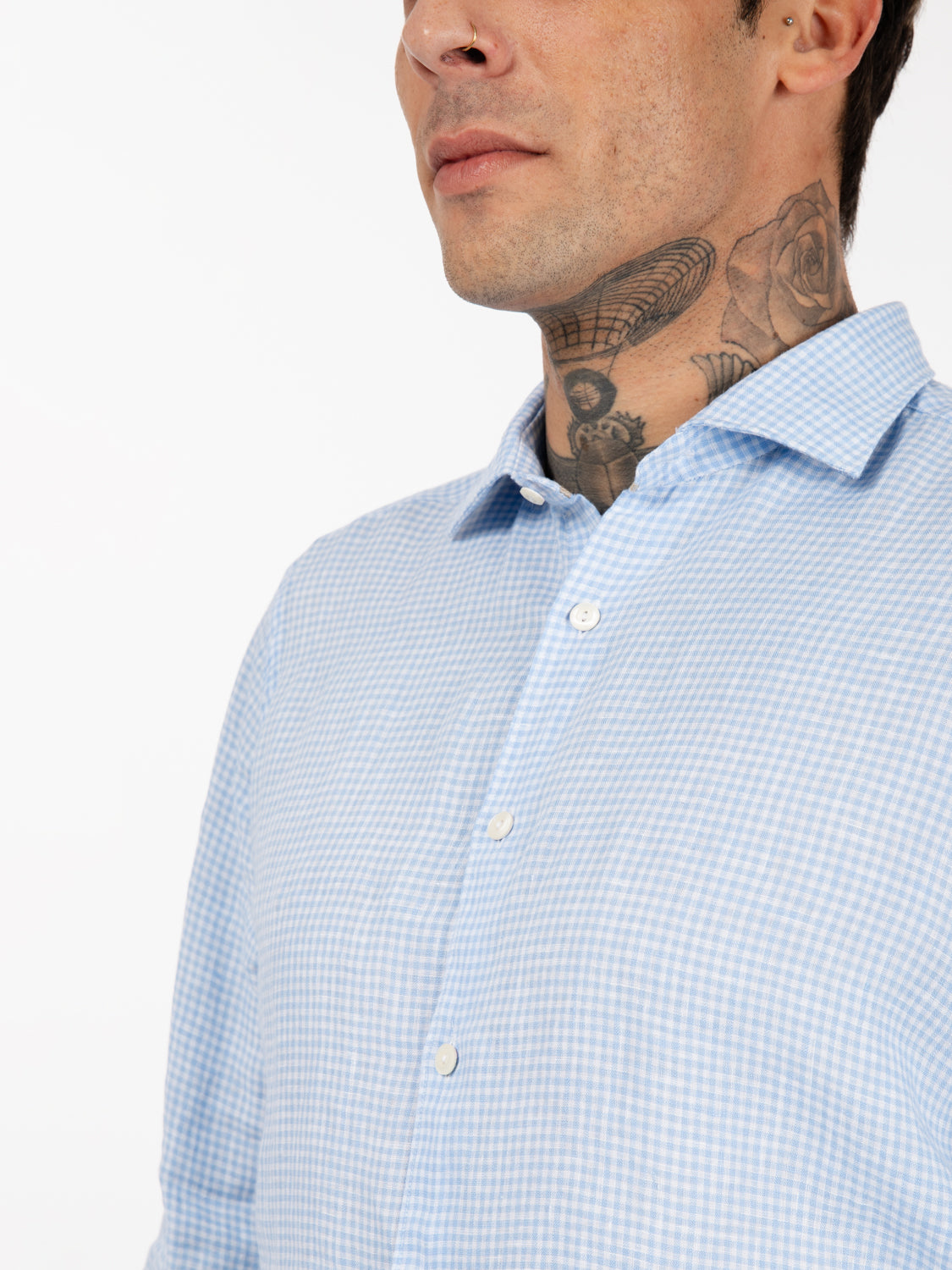 Camicia micro vichy azzurro