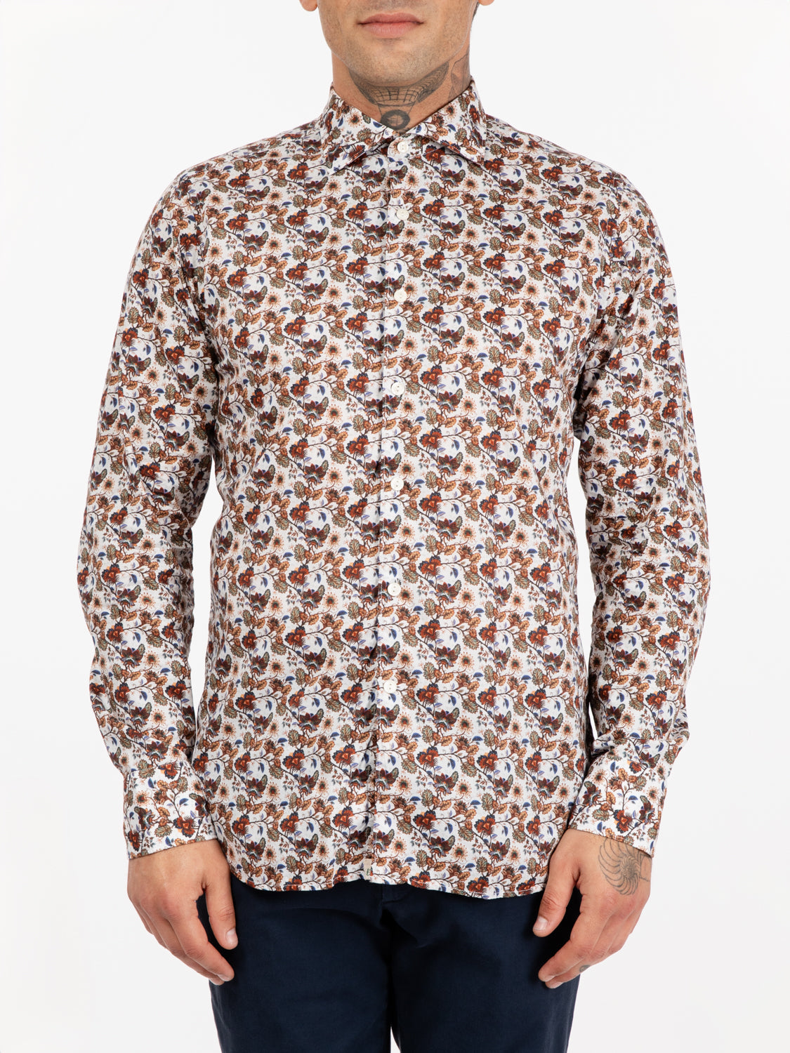 Camicia slim floreale bianco / marrone