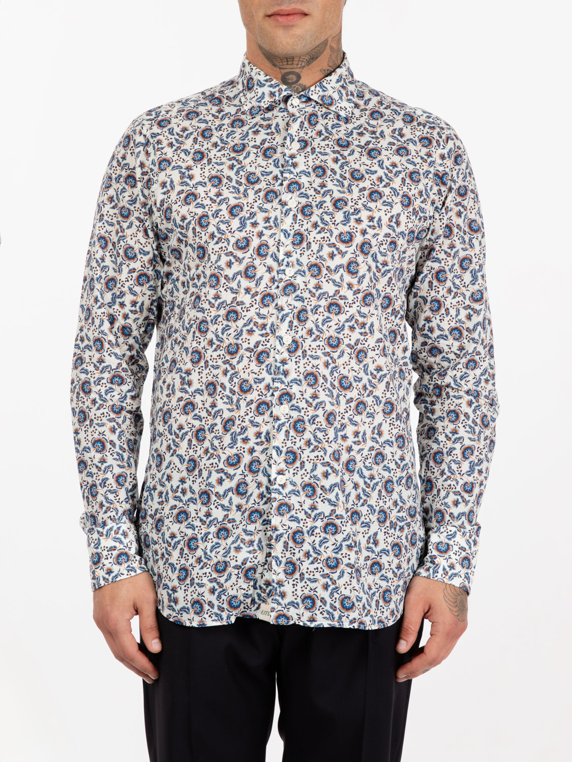 Camicia stampa botanica bianca / multicolor
