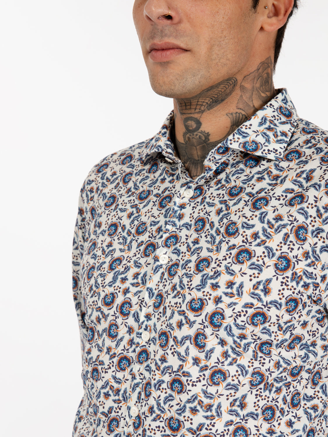 Camicia stampa botanica bianca / multicolor