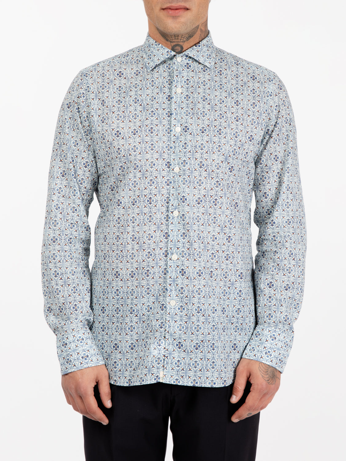 Camicia stampa maioica bianca / multicolor