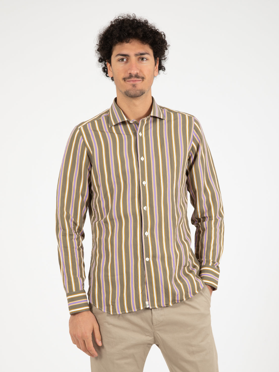 Camicia verde righe lilla / bianco / ocra