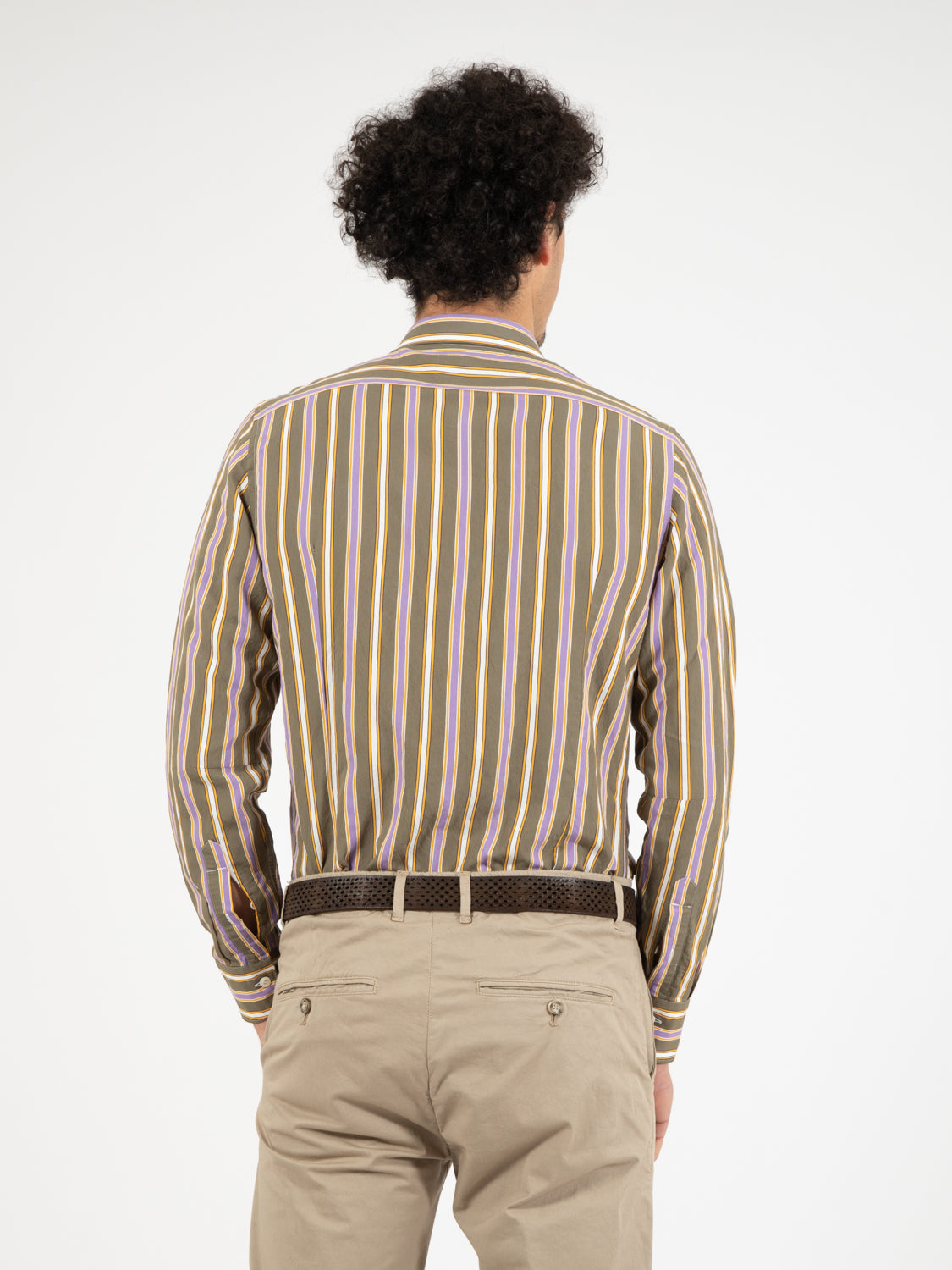 Camicia verde righe lilla / bianco / ocra