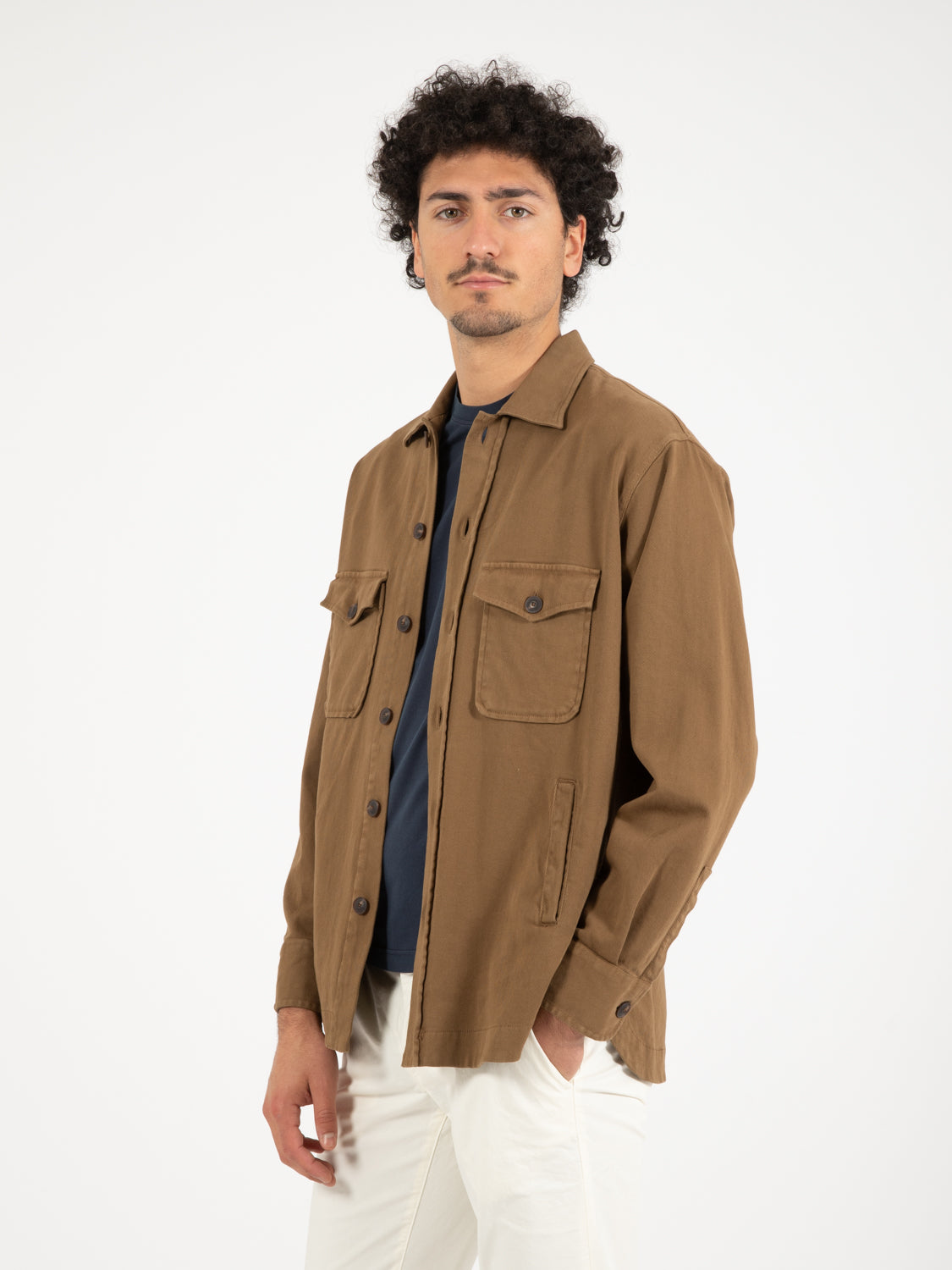 Giacca camicia tela leggera fango