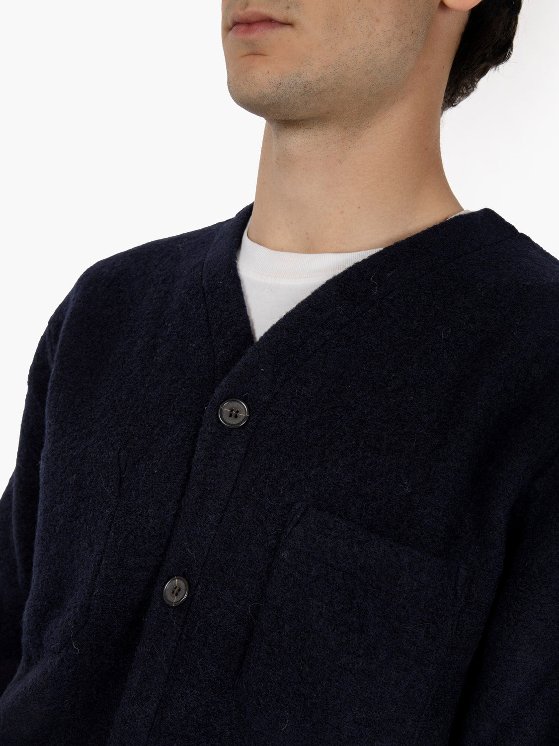 Navy Wool Fleece Cardigan