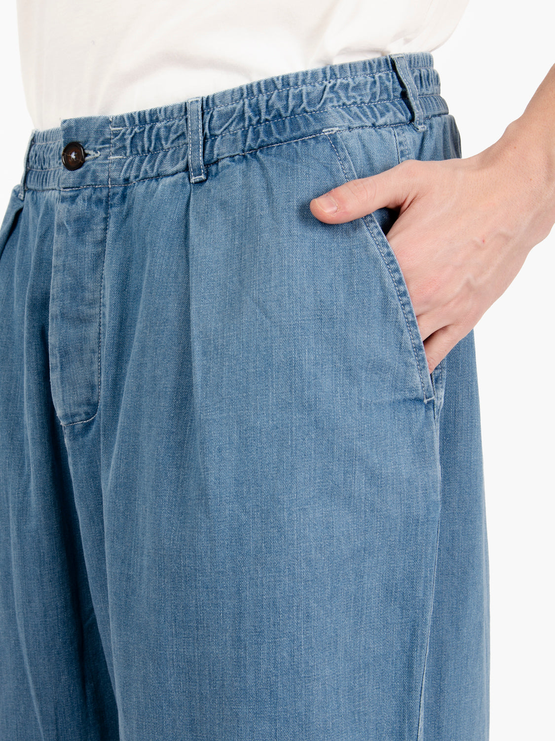 Indigo washed Oxford trousers