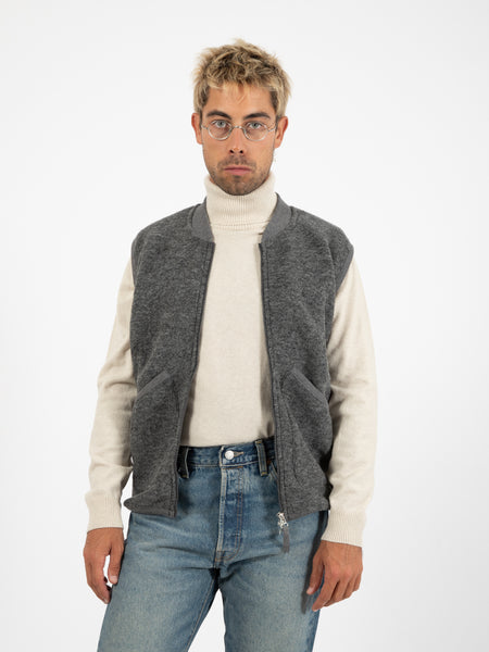 Zip waistcoat wool fleece grey marl