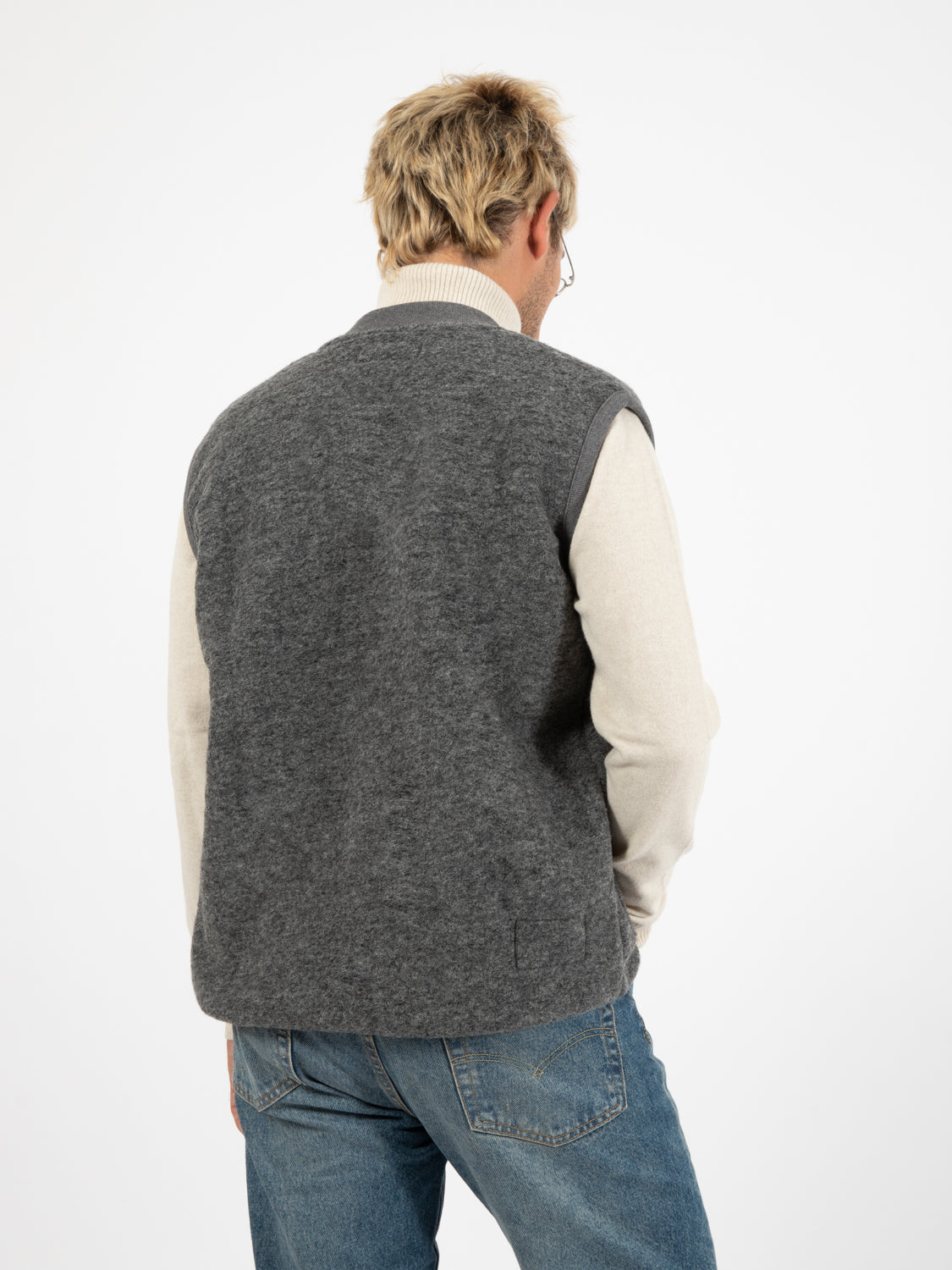 Zip waistcoat wool fleece grey marl