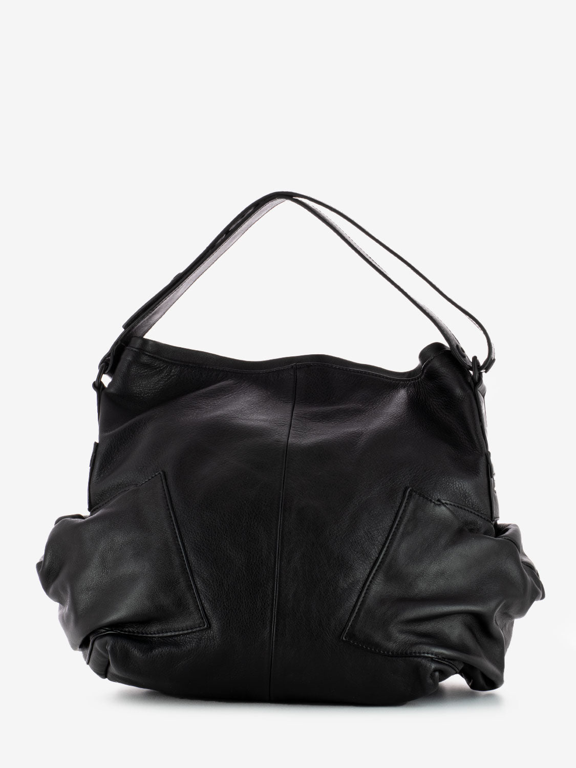 Borsa a spalla con tasche esterne in pelle nera
