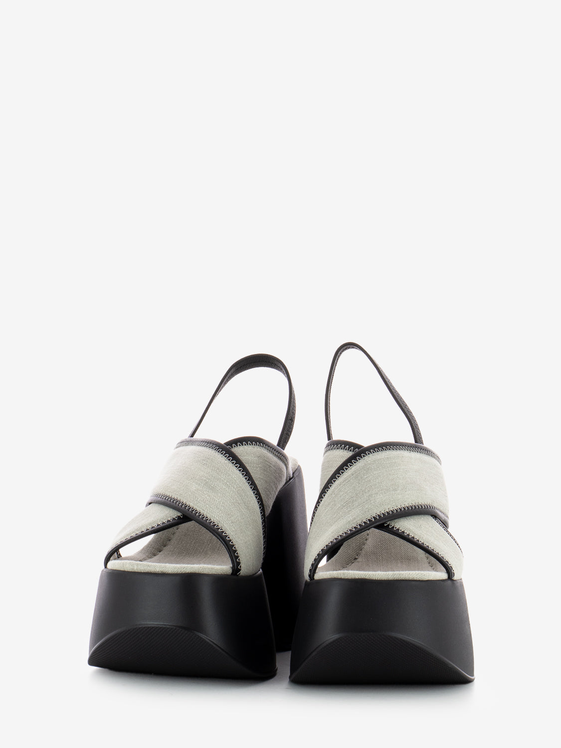 Sandali con zeppa fasce intrecciate grigio / nero