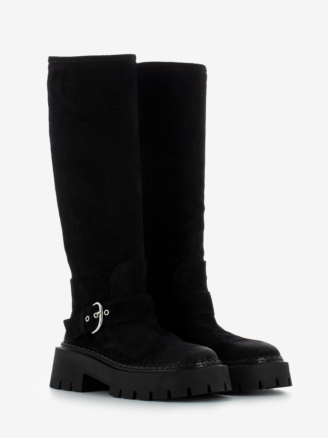 Black suede tank boots